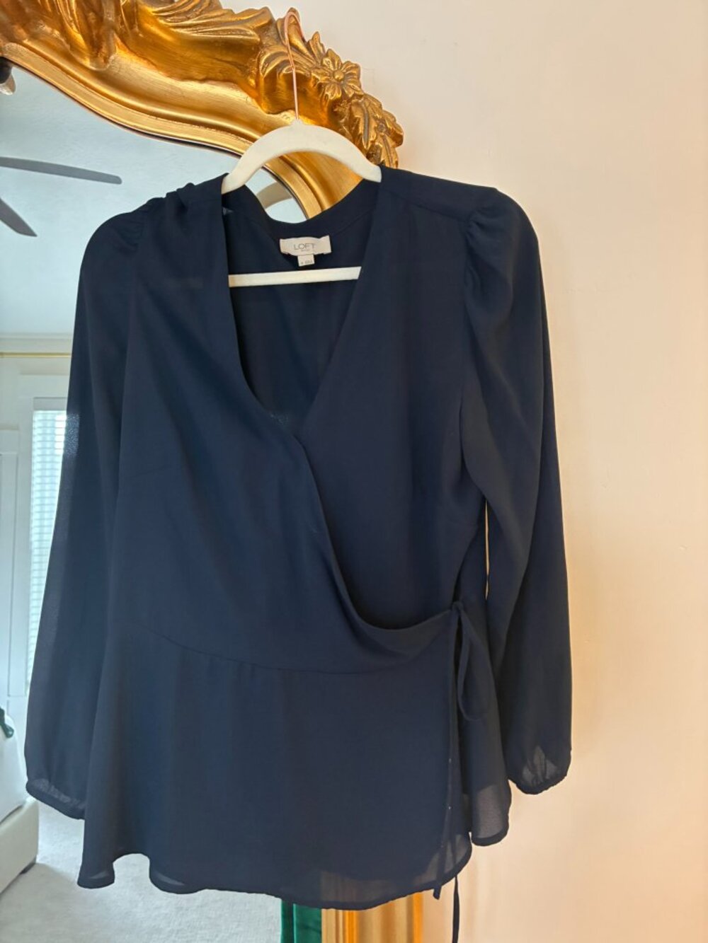 LOFT Navy Blue Wrap Front Peplum Blouse Size M